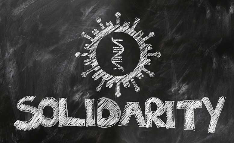 Covid virus and word Solidarity on Blackboard