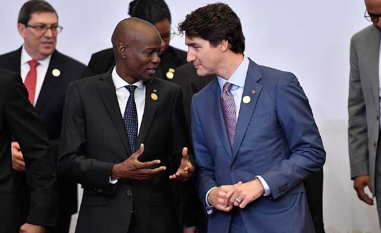 Jovenel Moïse with Justin Trudeau, Lima, 2018. Photo: r	Ministerio de Relaciones Exteriores/cropped from original/licensed under CC2.0, linked at bottom