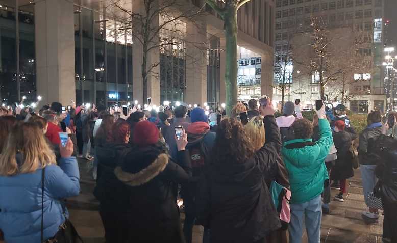 Vigil for Sarah Everard, St. Peter's Square, Manchester, 14th March 2021. Photo: Chris Neville