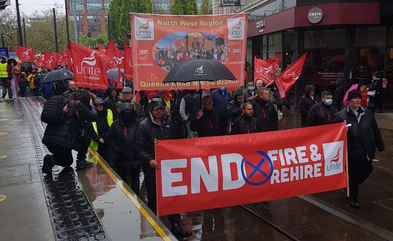 May Day march to Queen's depot in support of the strikers