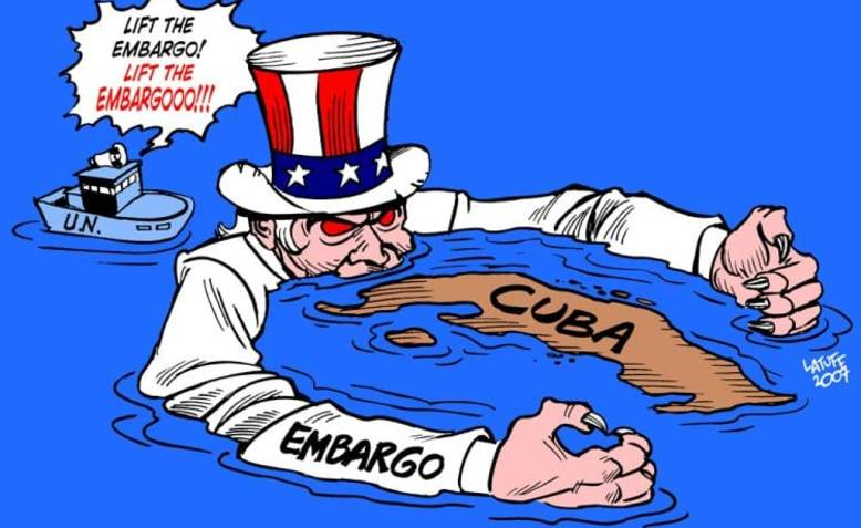 US blockade of Cuba cartoon, Carlos Latuff