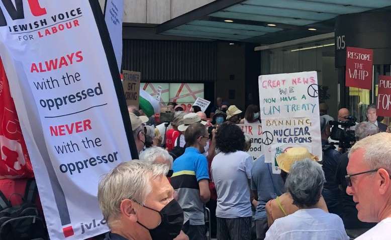 Activists protesting the expulsion of Labour socialists at Labour HQ in Victoria