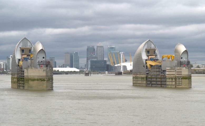 The Thames Flood Barrier. Photo: David Dixon, geograph.org.uk/p/3469371. Full license linked at bottom of article