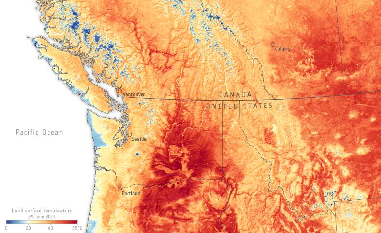 US and Canada heat map, 1 July