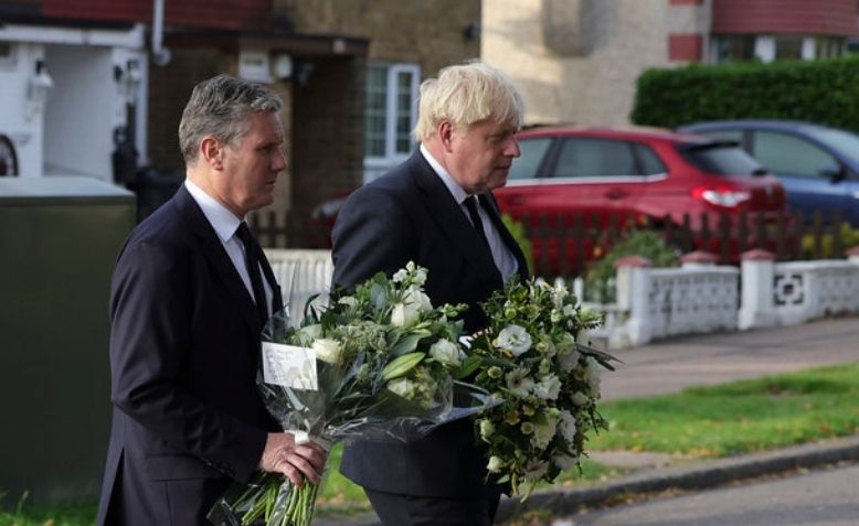 Boris Johnson and Sir Keir Starmer pay respects to Sir David Amess. Belfairs Methodist Church.