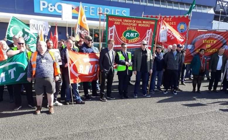 Protesters in Hull hit the streets against P&O's sacking of 800 workers