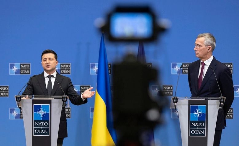 President Zelensky visits NATO in Dec 2021.