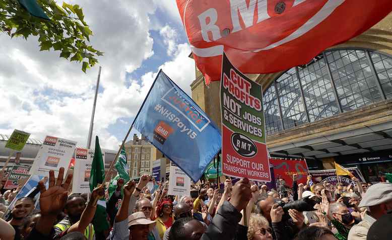 RMT solidarity strike rally at Kings Cross, 25 June