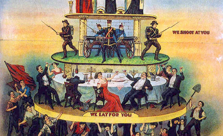 The Pyramid of Capitalist System produced by the Industrial Workers of the World (Wobblies) in 1911 (detail). Graphic: Wikimedia 