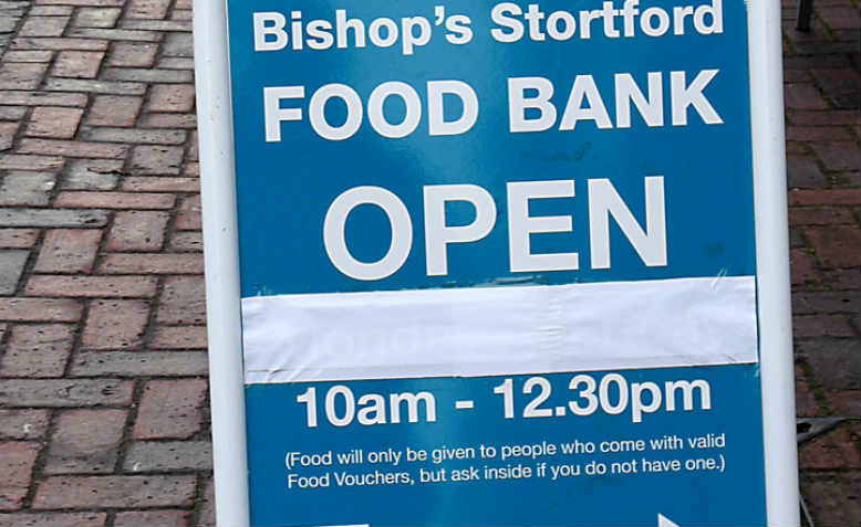 A notice for Bishop’s Stortford Food Bank, 2016. Photo: Flickr/ Hornbeam Arts