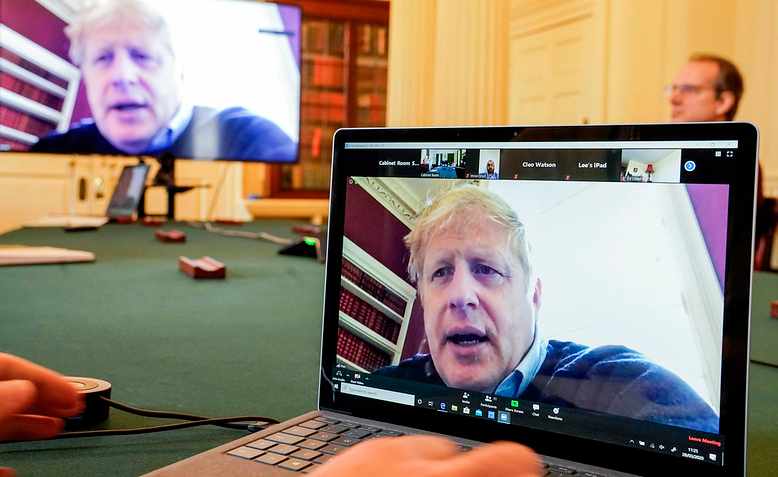 Boris Johnson chairs a Covid-19 briefing, March 2020. Photo: Flickr/Andrew Parsons