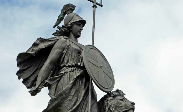 Brittania statue at Plymouth Hoe, Devon, 2008. Photo: Wikimedia/ Mageslayer99