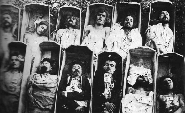 Parisian communards in their coffins, 1871. Photo: Wikimedia/University of Texas Archive 