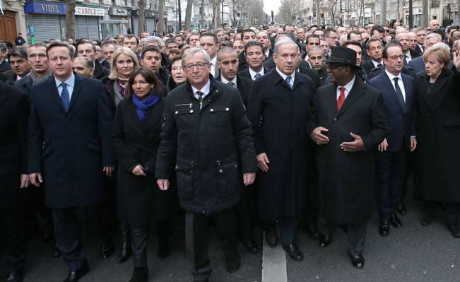 World leaders march in Paris, Sunday, Jan. 11, 2015. AP Photo/Philippe Wojazer, Pool