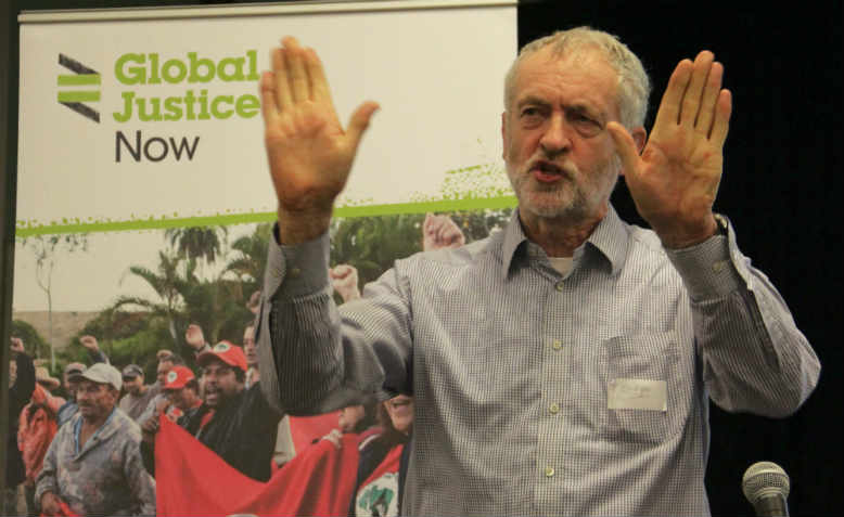 Jeremy Corbyn speaking at Global Justice Now in 2015. Photo: Flickr/Global justice Now 