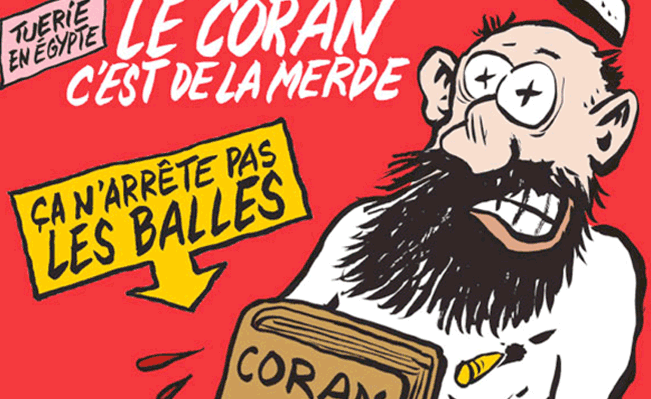 Charlie Hebdo's response to the miltary government's massacre of unarmed protestors in Egypt: ' The Quran is shit - it doesn't stop bullets'