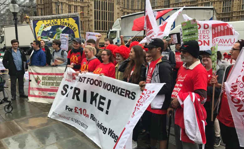 Striking McDonald's Workers rally outside Parliament. Photo: John Rees