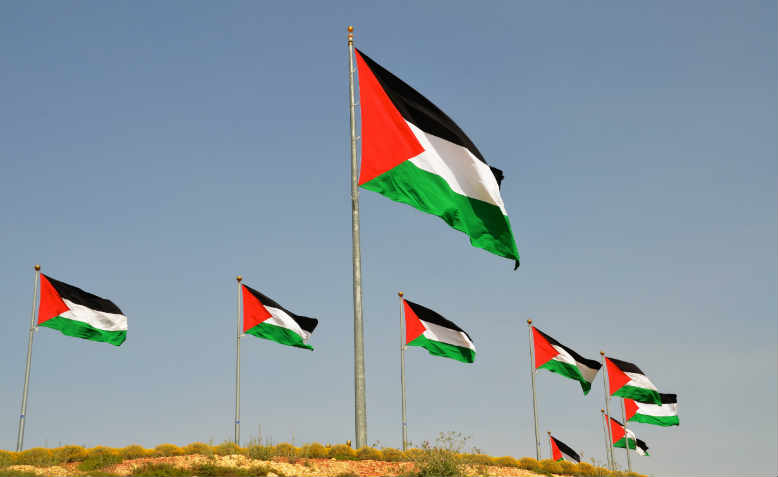 The flag of Palestine flies at Rawabi, 2014.  Photo: Flickr/scottgunn