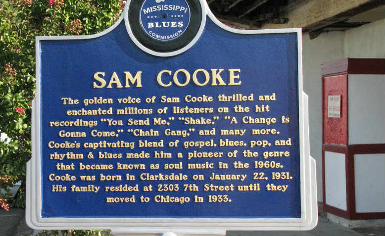 Sam Cooke Blues Trail Marker, Clarksdale, Mississippi. Photo: Flickr/Joseph 