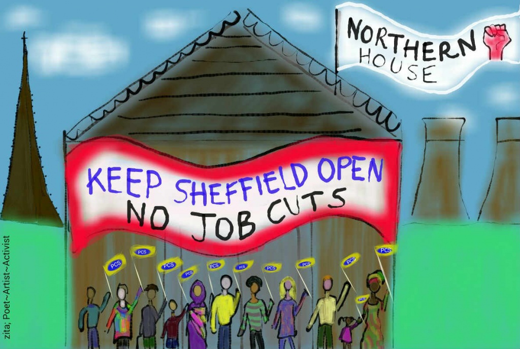 Sketch for a PCS banner 'Keep Sheffield Open' 