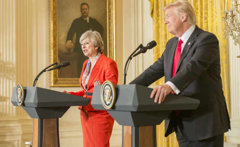 Theresa May and Donald Trump conferring with the press in Washington, January 2017. Photo: Flickr/Jay Allen 