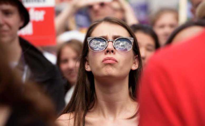 Protester at Not one more day #ToriesOut demonstration 1st July. Photo: Jim Aindow