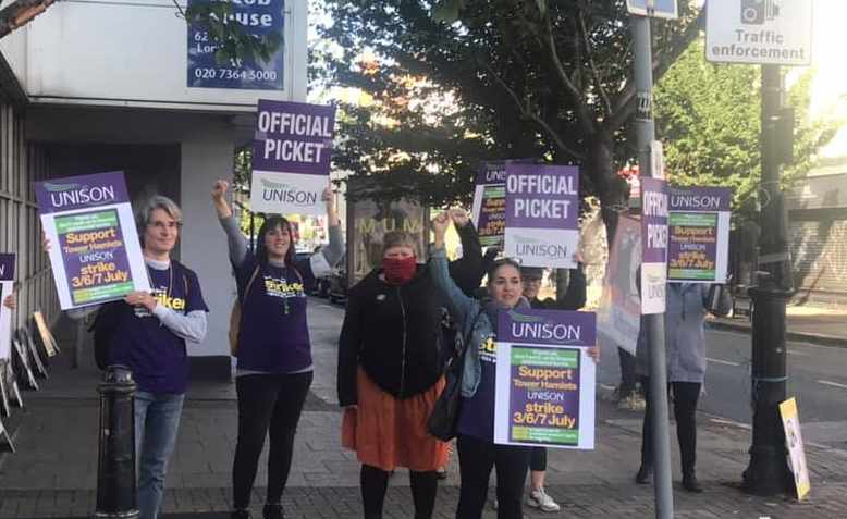 Unison strikers in action, July 2020. Photo: Facebook/Tower Hamlets Unison 