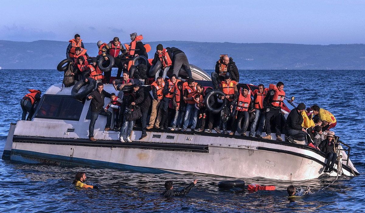 Syrians and Iraq refugees arrive at Skala Sykamias, Lesvos, Greece.