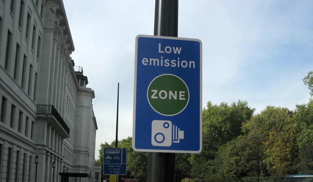 Ultra Low Emission Zone sign, London.