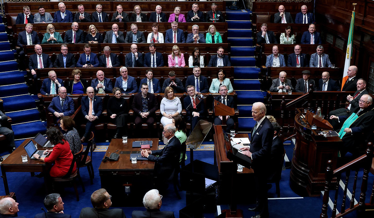 President Biden addressing the Joint Sitting of the Houses of the Oireachtas.