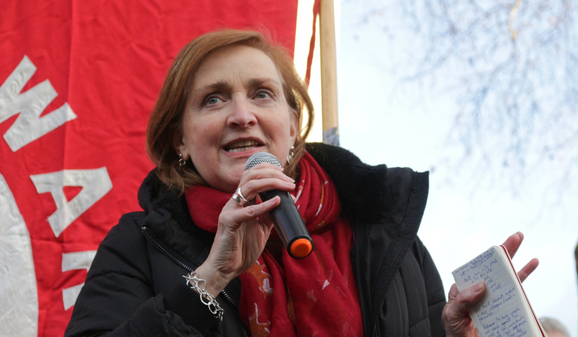 Emma Dent Coad speaking at a Stop the War rally.