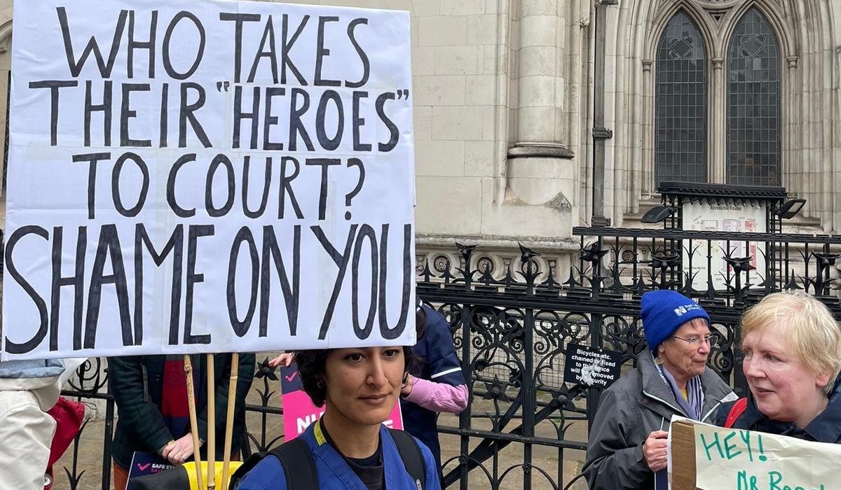 RCN members protest outside the high court