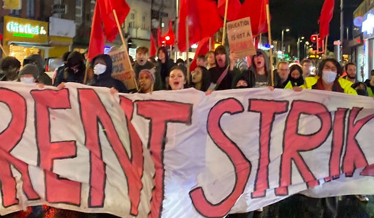 A demonstration in Manchester protesting University accommodation rent