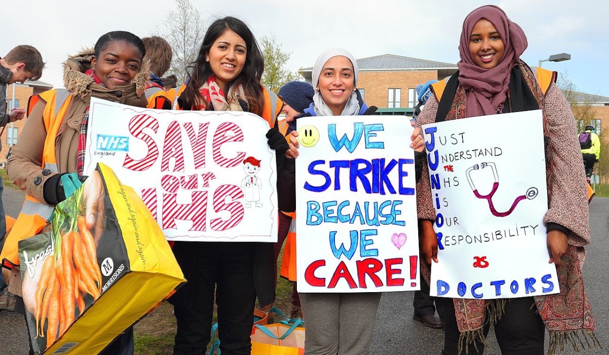 Junior Doctors on strike outside Norfolk and Norwich University Hospital in 2016.