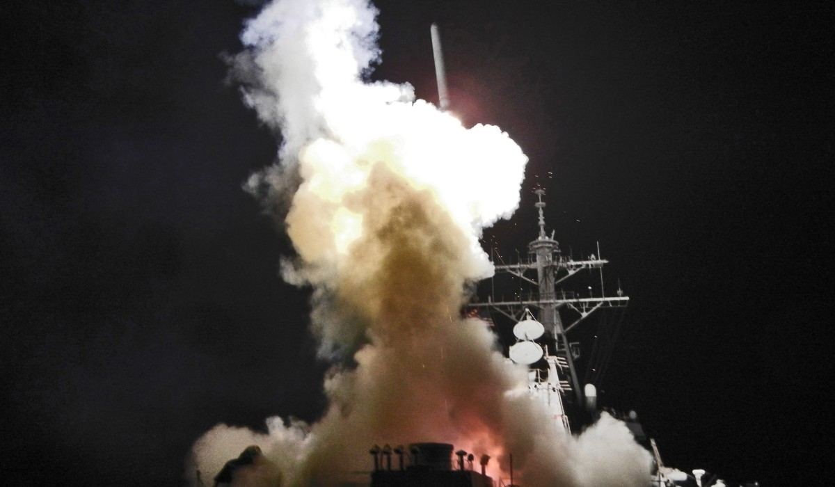 US destroyer firing a missile on Libya as part of Nato operation, 2011