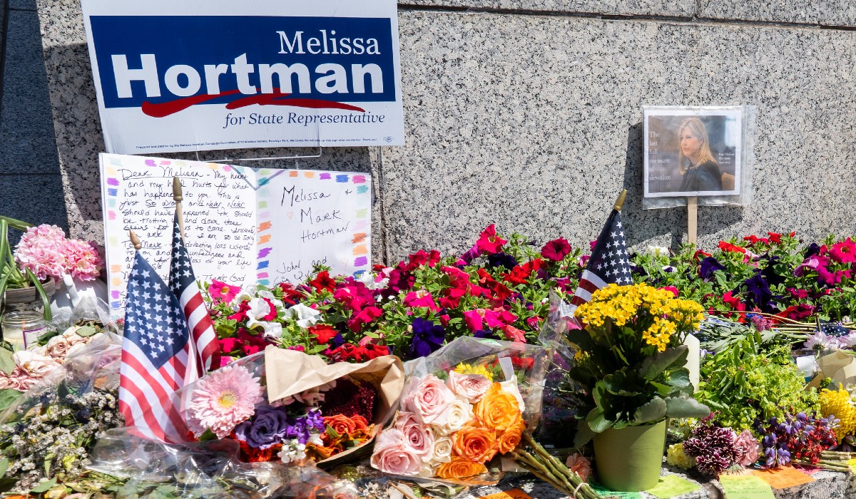 A growing memorial at the Minnesota State Capitol for State Representative Melissa Hortman.