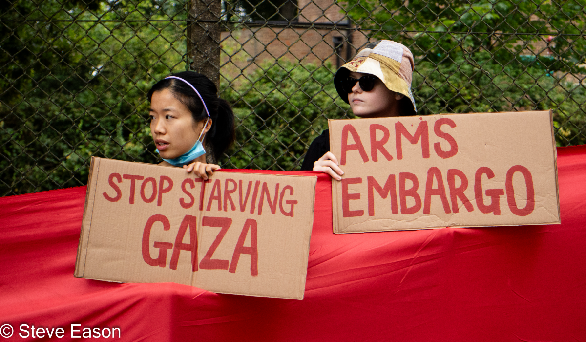 Protestors at RAF High Wycombe, August 2025. Photo: Flickr/Steve Eason