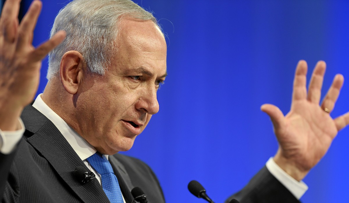 Prime Minister of Israel addresses the audience during the plenary session 'Israel's Economic and Political Outlook' at the Annual Meeting 2014