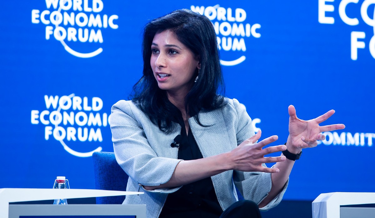 Gita Gopinath speaking at the World Economic Forum annual meeting in 2020.