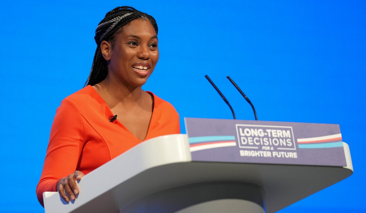 Kemi Badenoch at Conservative Party Conference in 2023.