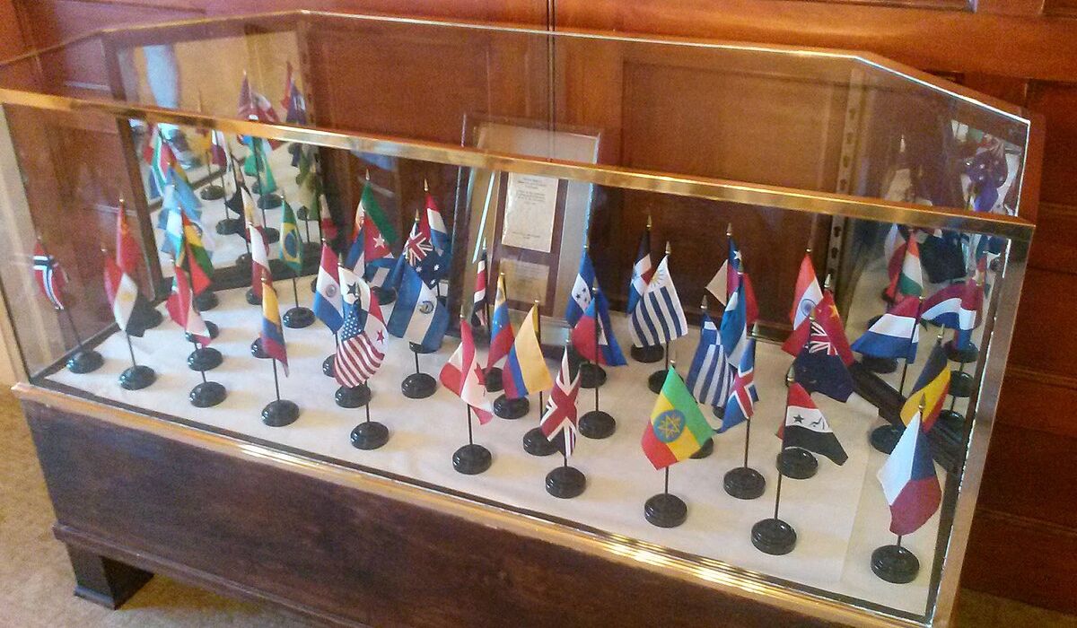 Bretton Woods Conference Participating Nations Flag Display Case located within the Gold Room at the Mount Washington Hotel
