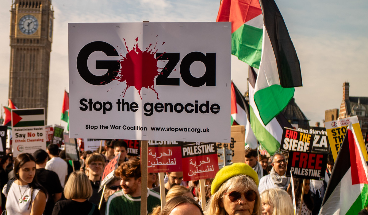 The 32nd national demonstration for Palestine at Westminster, October 2025. Photo: Flickr/Steve Eason