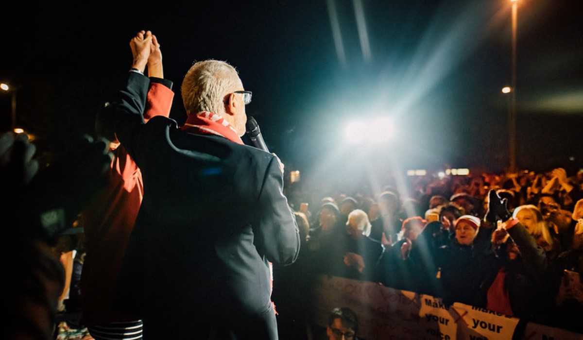Jeremy Corbyn at a rally during the 2019 general election
