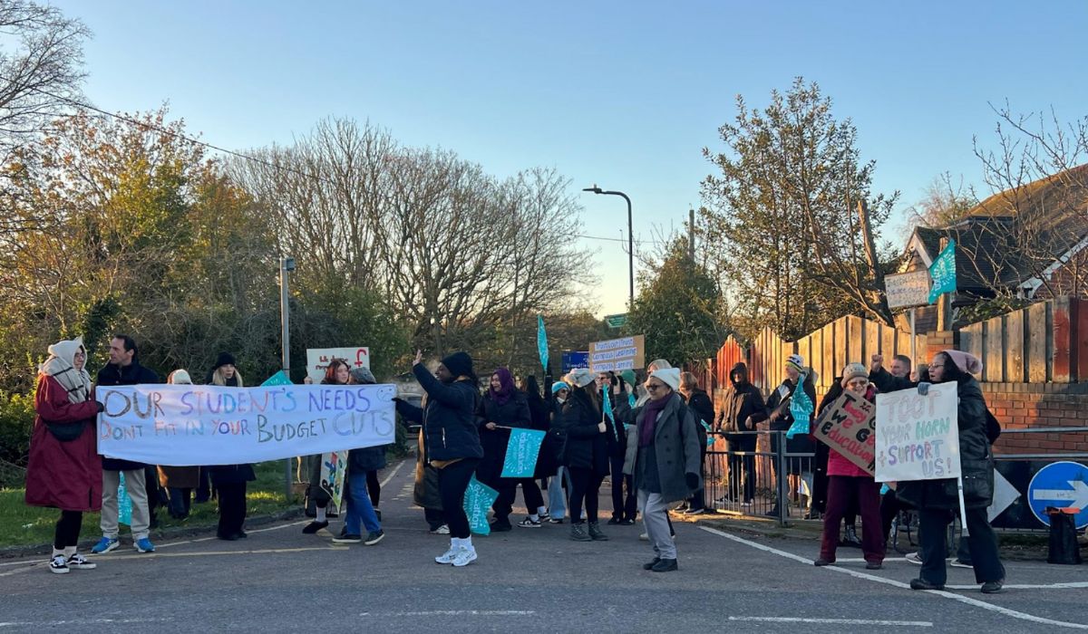 School teaching assistants picket at Woodfield Special School, in Brent.