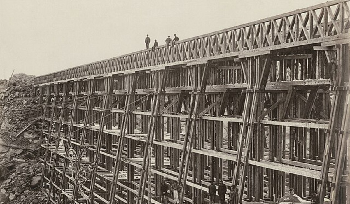 Dale Creek Bridge taken during construction of the Union Pacific Railroad, 1864-1869