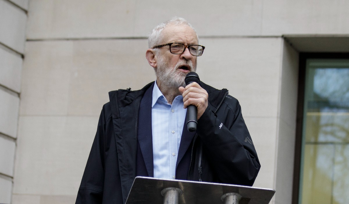 Jeremy Corbyn speaking at the protest defending Chris Nineham and Ben Jamal, 23 Feb 2026