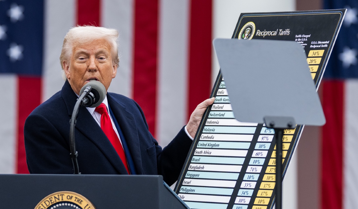 Trump showing a chart with reciprocal tariffs.