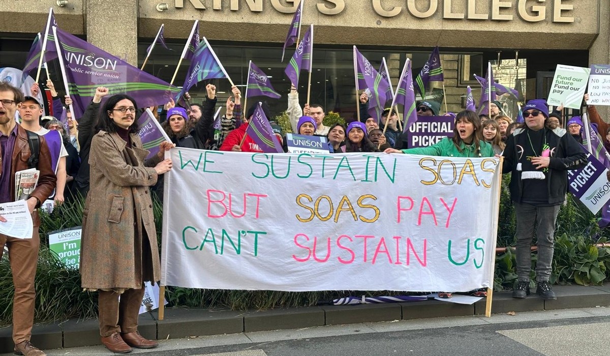 KCL and Soas strikers at a joint rally