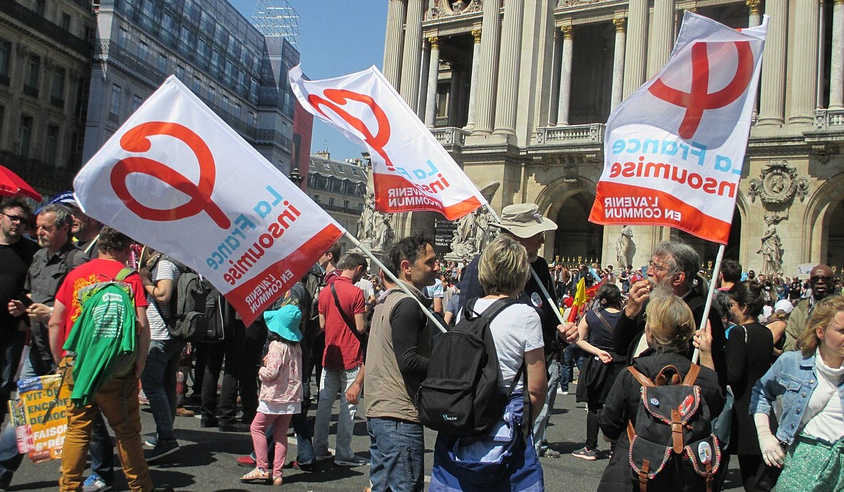 La France Insoumise members on a march in Paris.
