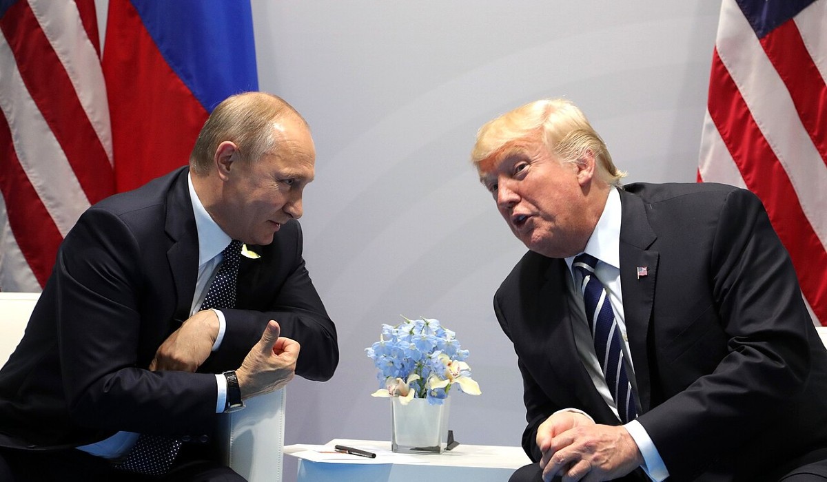 Vladimir Putin and Donald Trump meet at the 2017 G-20 Hamburg Summit